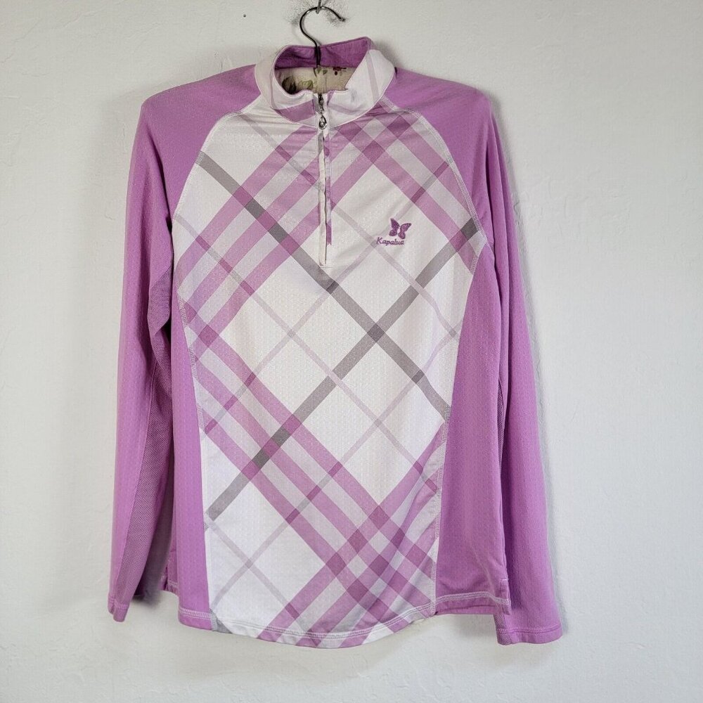 SanSoleil SolTek UPF 50 Cooling 1/4 Zip Golf Shirt Small Purple Plaid Kapalua